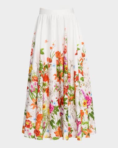Elie Tahari The Juliana Floral-Print Cotton Midi Skirt