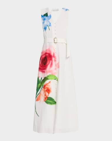 Elie Tahari The Luella Sleeveless Floral-Print Midi Dress