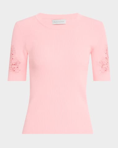 Elie Tahari The Magnolia Ribbed Lace-Inset Sweater