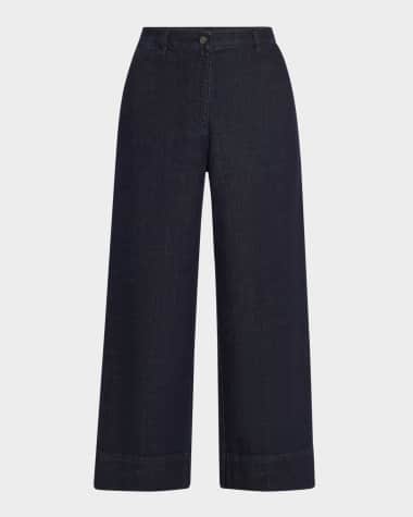 Eileen Fisher Cropped Wide-Leg Stretch Denim Pants