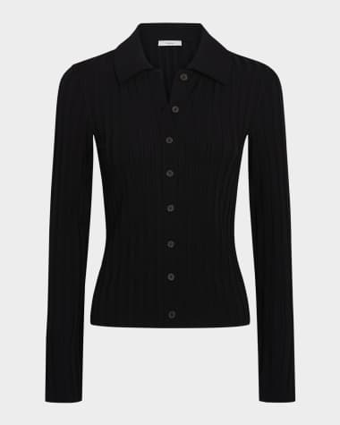 Vince Long-Sleeve Ribbed Button-Front Top