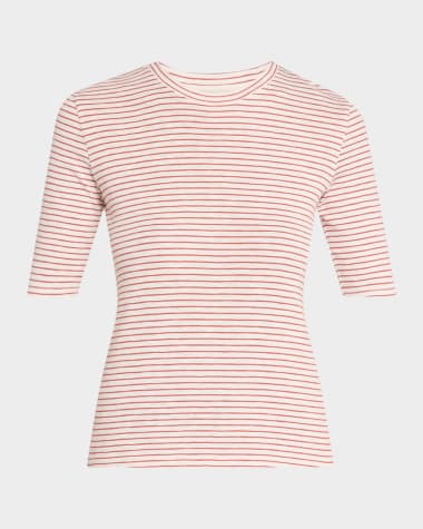 Vince Stripe Elbow-Sleeve Top