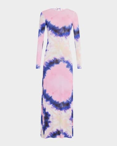 Rabanne Tie-Dye Jersey Backless Long-Sleeve Maxi Dress
