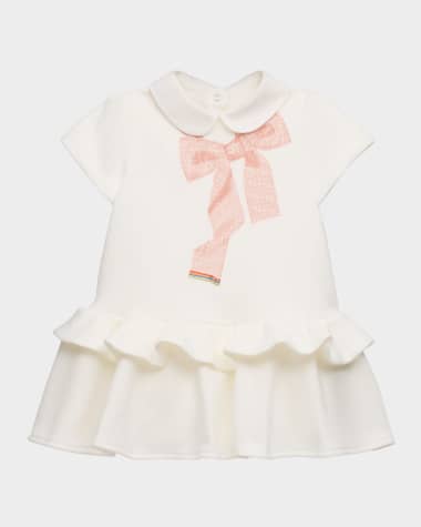Fendi Girl's Ruffled Monogram Bow Dress, Size 6M-24M