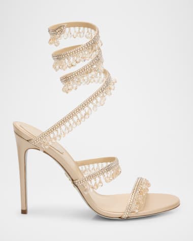 Rene Caovilla Satin Strass Chandelier Snake Wrap Sandals