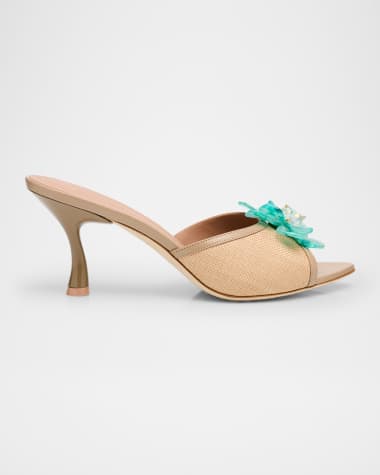 Malone Souliers Raffia and Leather Flower-Ornament Sandals