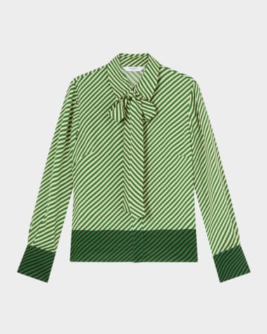 LK Bennett Lize Striped Tie-Neck Shirt
