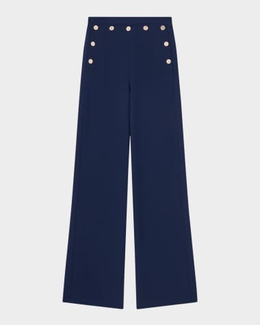 LK Bennett Olive Wide-Leg Crepe Sailor Trousers
