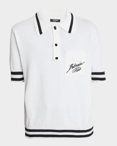 Balmain Men's Paris Logo Knit Polo Shirt