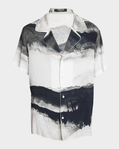 Balmain Men's Moon-Print Button-Down Shirt
