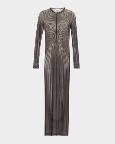 Jean Paul Gaultier Spiral Mesh Long-Sleeve Maxi Dress