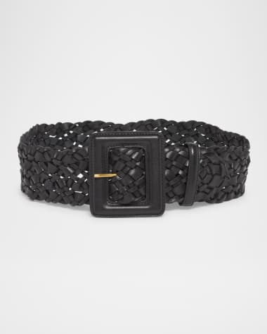 Saint Laurent Ceinture Square Buckle Woven Leather Belt
