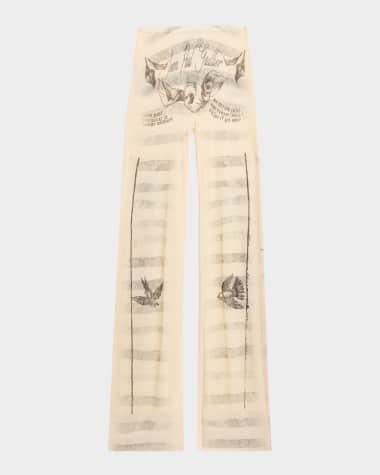 Jean Paul Gaultier Tattoo Mariniere Print Mesh Straight-Leg Trousers