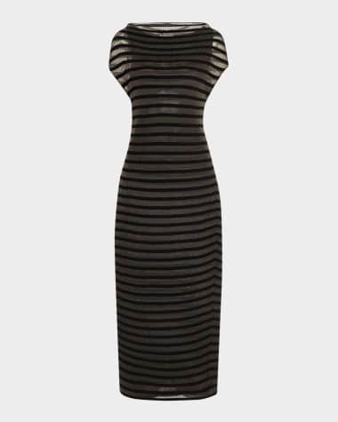 Jean Paul Gaultier Mariniere Striped Cap-Sleeve Nylon Maxi Dress