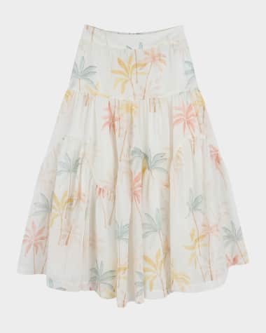 Chloe Girl's Long Multicolor-Print Skirt, Size 4-6