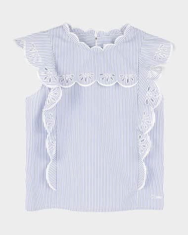Chloe Girl's Stripe Scallop Trim Blouse, Size 8-14