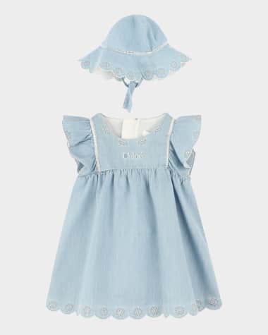 Chloe Girl's Embroidered Dress & Hat Set, Size 3M-18M