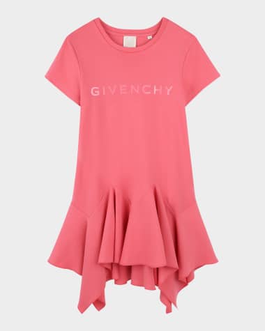 Givenchy Girl's Logo-Print Flounce Dress, Size 4-6