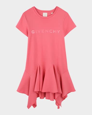 Givenchy Girl's Logo-Print Flounce Dress, Size 8-14