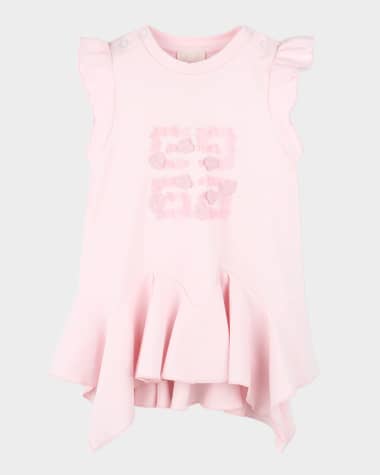 Givenchy Girl's Flounce Dress W/ 4G Floral Appliques, Size 12M-3