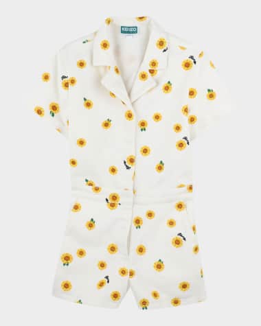 Kenzo Girl's Embroidered Sunflower-Print Romper, Size 6-12