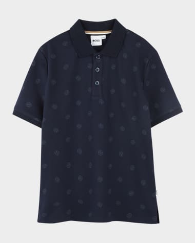 BOSS Boy's Short-Sleeve Tonal Print Polo Shirt, Size 4-5