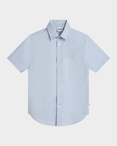 BOSS Boy's Logo Embroidered Button Down Shirt, Size 6-16