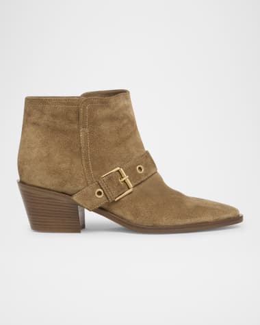 Gianvito Rossi Suede Buckle Moto Booties