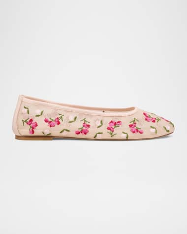 Stuart Weitzman Bareitall Embroidered Mesh Ballerina Flats