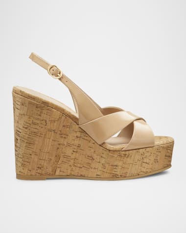 Stuart Weitzman Dayna Patent Crisscross Wedge Platform Sandals
