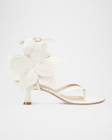 Stuart Weitzman Paradise 50 Flower Leather Kitten Sandals
