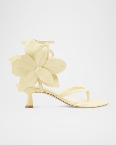 Stuart Weitzman Paradise 50 Flower Leather Kitten Sandals