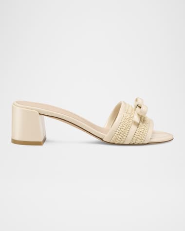 Stuart Weitzman Felicity Raffia Bow Mule Sandals
