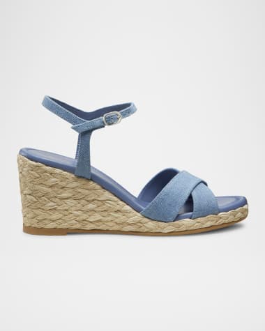 Stuart Weitzman Dayna Denim Crisscross Wedge Espadrilles