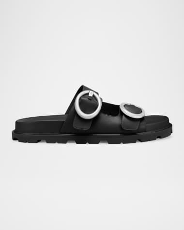 Stuart Weitzman Benni Leather Dual-Strap Sport Slide Sandals