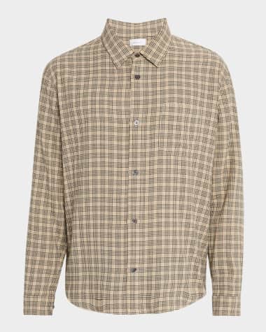 John Elliott Men's Check Viscose and Wool Pocket Button-Down Shirt