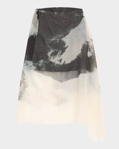 Jason Wu Collection Asymmetric Silk Organza Midi Skirt With Artwork By Tong