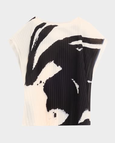 Jason Wu Collection Boatneck Pleated Square Top With Artwork By Tong