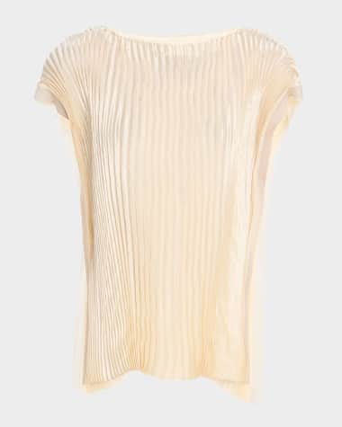 Jason Wu Collection Boatneck Crinkled Satin Pleated Top