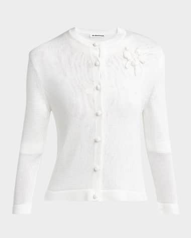 Jil Sander Crochet Flower Three-Quarter Sleeve Cardigan