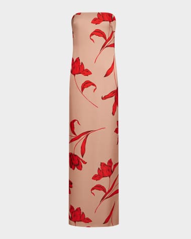 Halston Manuela Strapless Floral-Print Column Gown