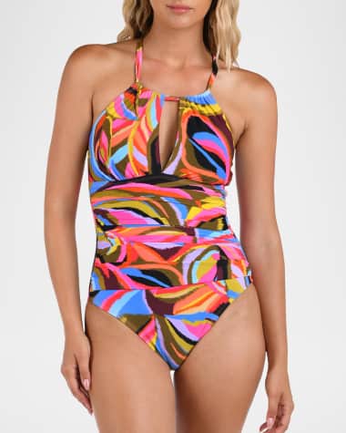 La Blanca Tropic Waves High-Neck Keyhole One-Piece Swimsuit