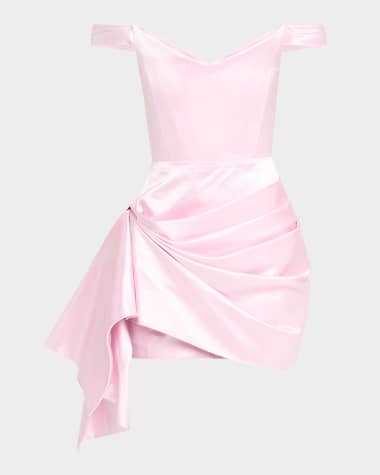 Alex Perry Off-The-Shoulder Draped Duchesse Satin Mini Dress