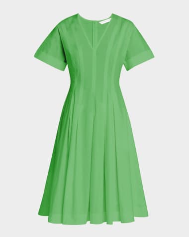 Trina Turk Ashe Pleated Topstitch A-Line Dress