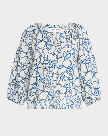 Apiece Apart Mitte Floral-Print Linen Top