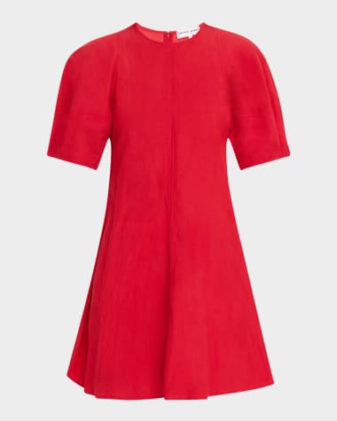 Apiece Apart Bettina Topstitched Puff-Sleeve Mini Dress