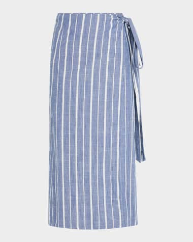 Apiece Apart De Vera Striped Cotton Chambray Wrap Skirt