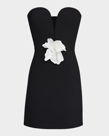 Halston Anabelle Strapless Plunge Crepe Mini Dress