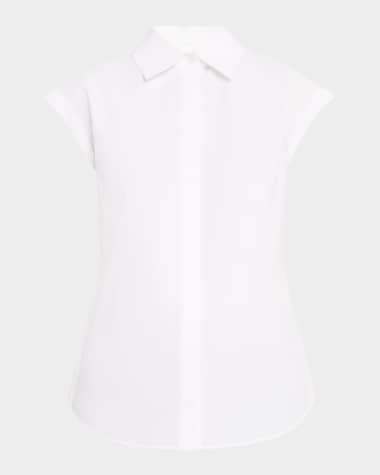 Lafayette 148 New York Fitted Cap-Sleeve Cotton Shirt