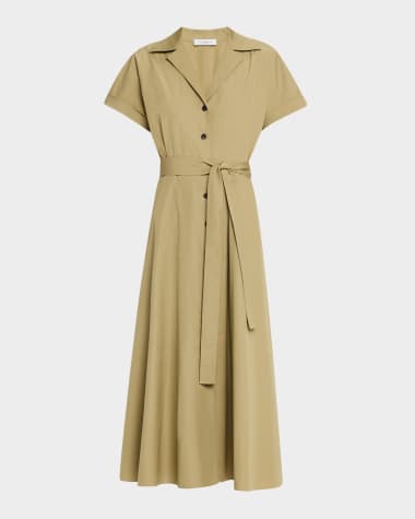 Lafayette 148 New York Belted A-Line Cotton Midi Shirtdress
